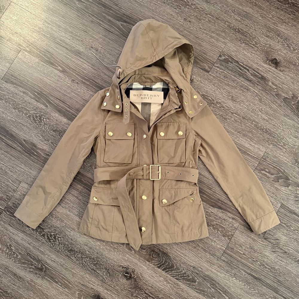 Burberry Tan Hooded Belted Utility Jacket